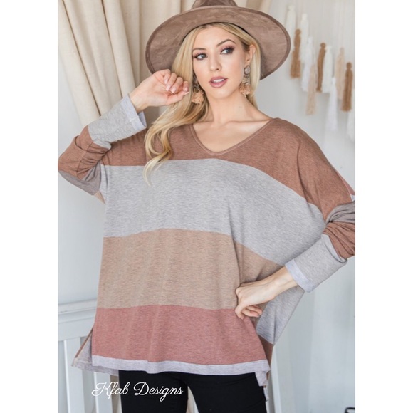 ❤️LAST 1! V Neck Relaxed Fit Multi Stripe Soft Top! - Picture 7 of 7